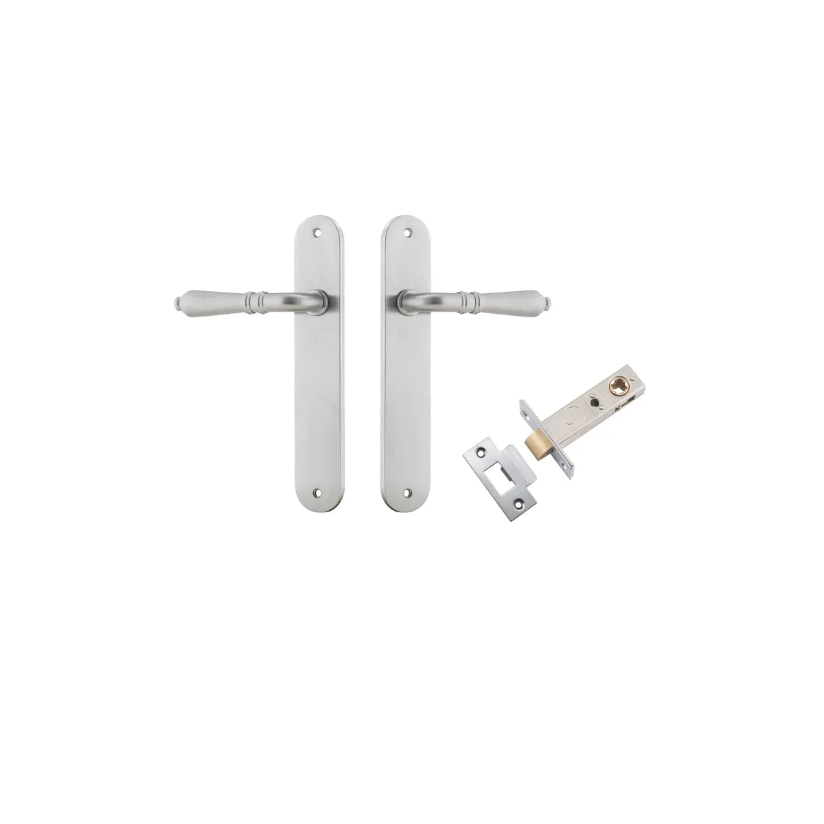 Sarlat Lever - Oval Backplate Passage Kit in Brushed Chrome - angled product view