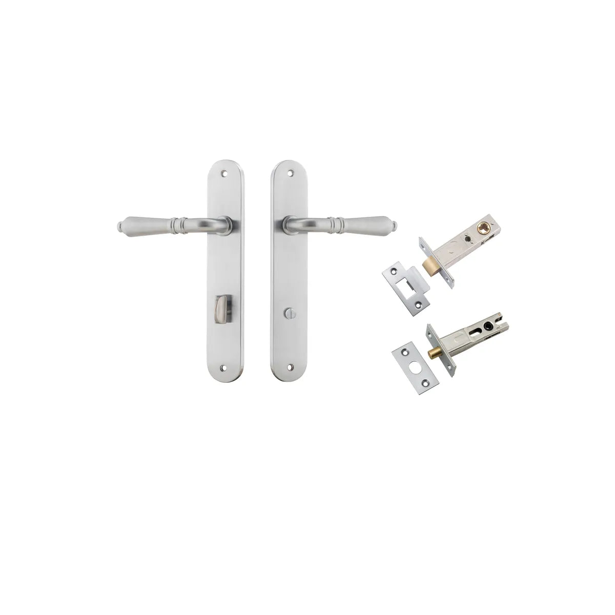 Sarlat Lever - Oval Backplate Privacy Kit with Privacy Turn in Brushed Chrome - privacy set configuration