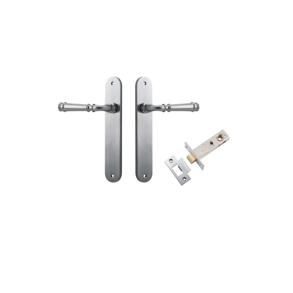 Verona Lever - Oval Backplate Passage Kit in Brushed Chrome - angled product view
