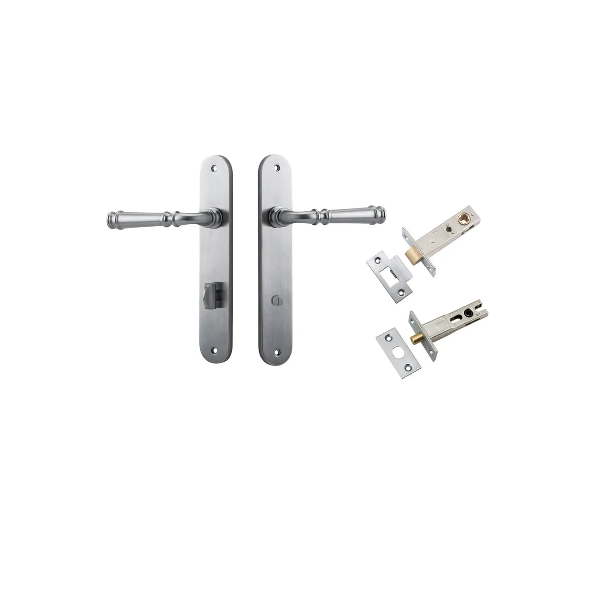 Verona Lever - Oval Backplate Privacy Kit with Privacy Turn in Brushed Chrome - privacy set configuration