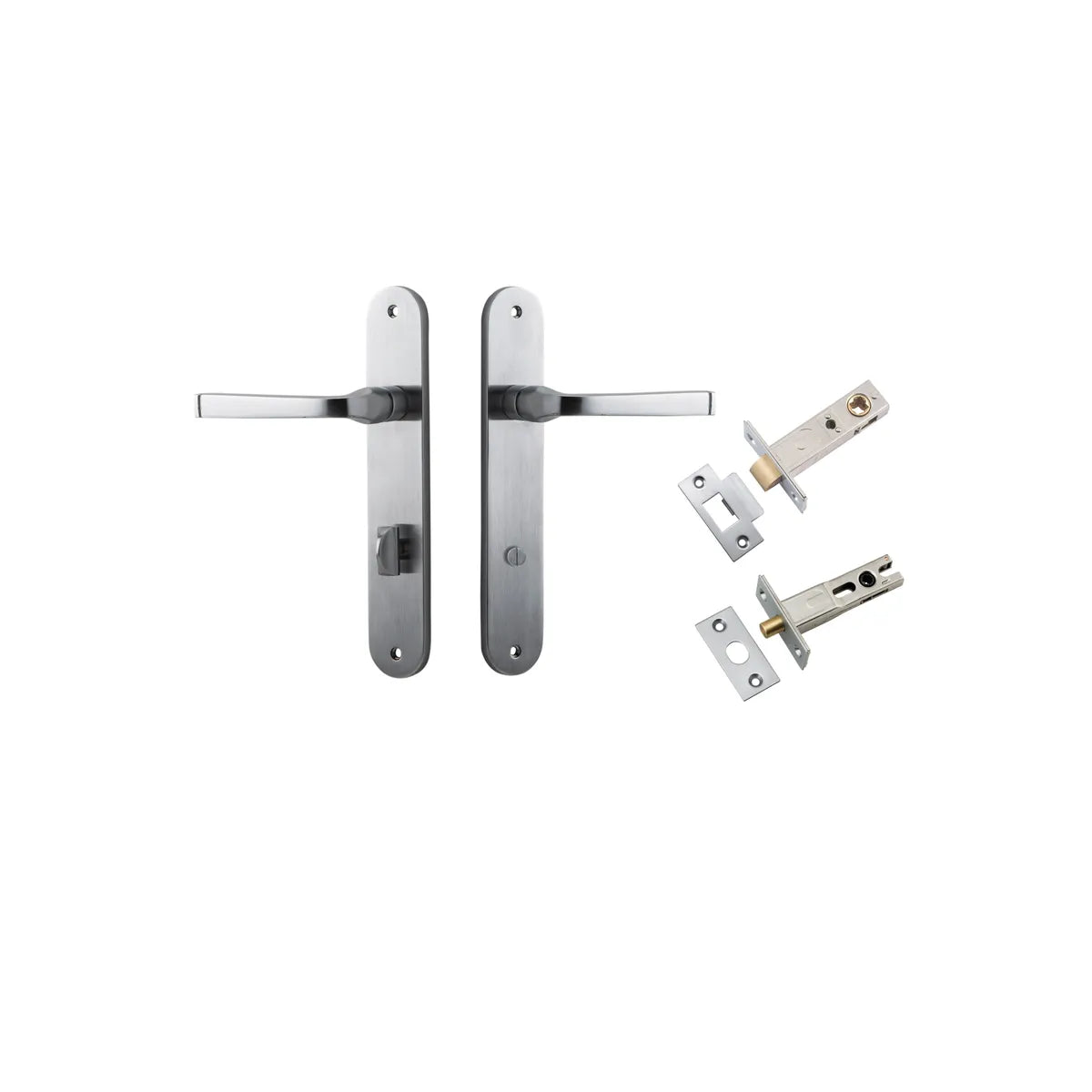 Annecy Lever - Oval Backplate Privacy Kit with Privacy Turn in Brushed Chrome - privacy set configuration