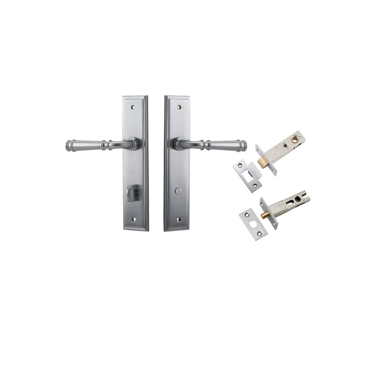 Verona Lever - Stepped Backplate Privacy Kit with Privacy Turn in Brushed Chrome - privacy set configuration