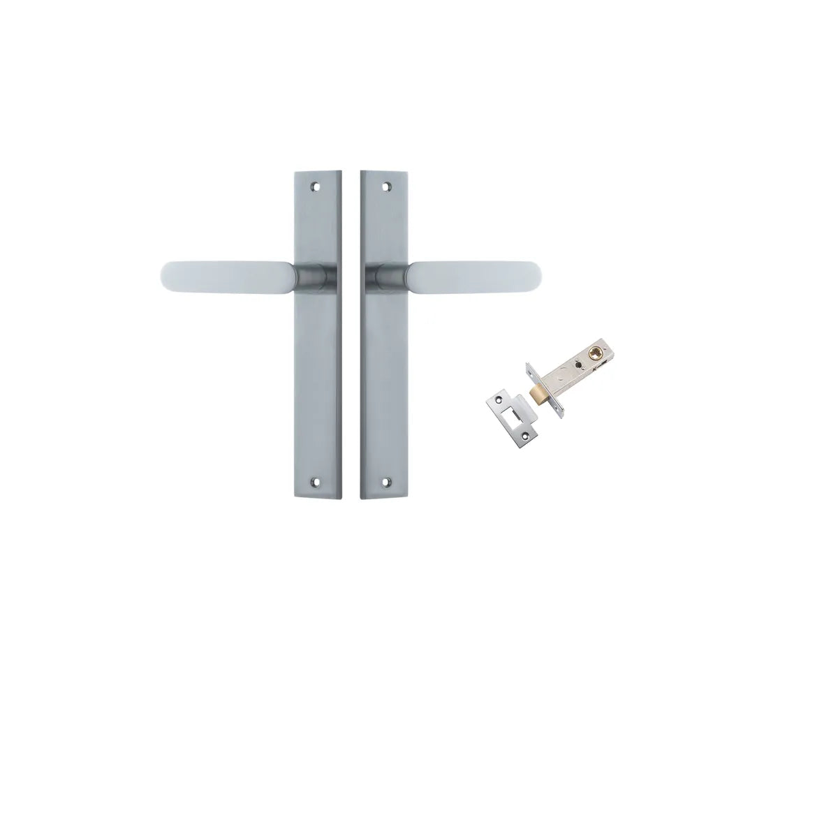 Bronte Lever - Rectangular Backplate Passage Kit in Brushed Chrome - angled product view