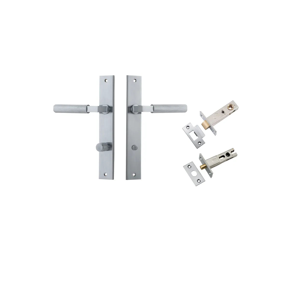 Brunswick Lever - Rectangular Backplate Privacy Kit in Brushed Chrome - privacy set configuration