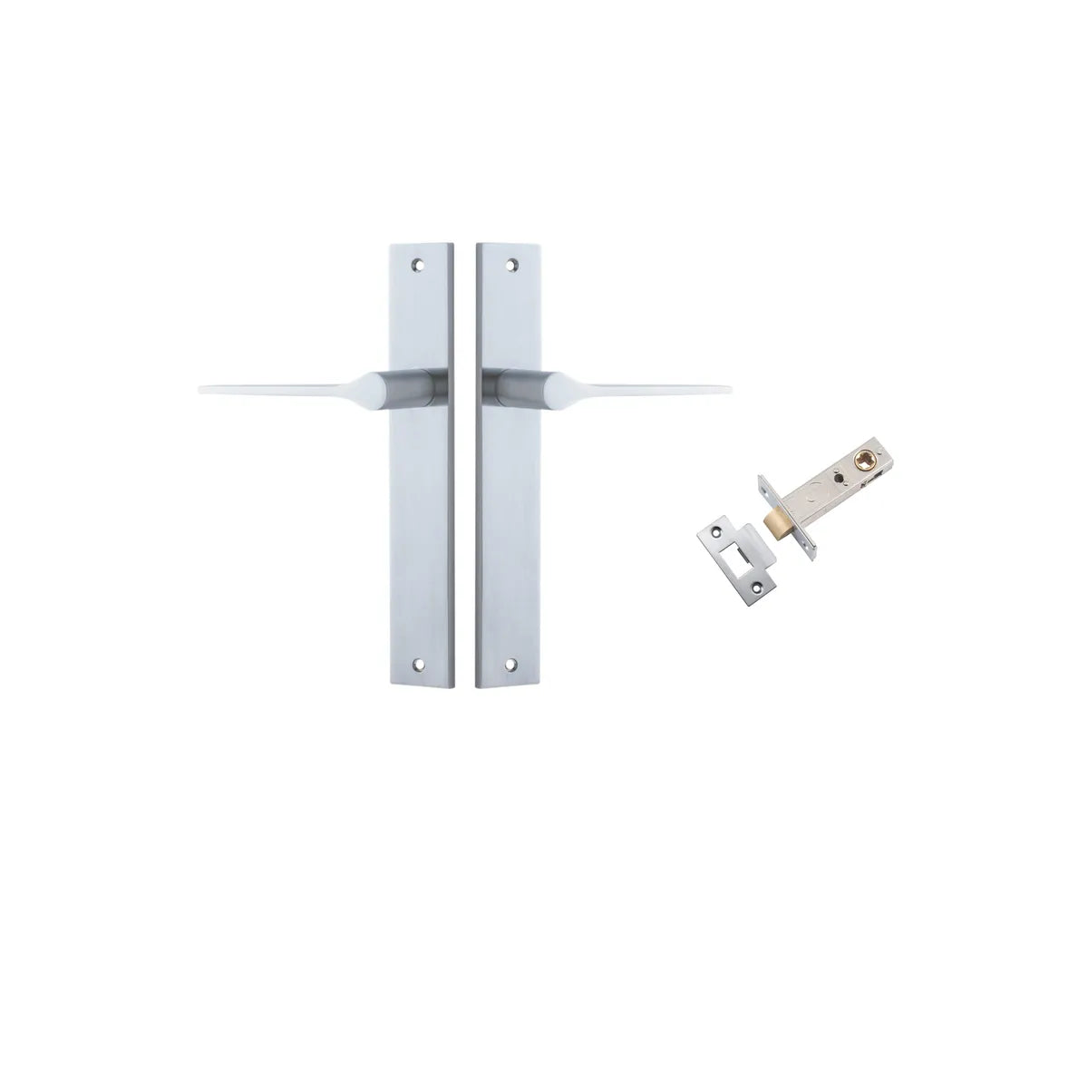 Como Lever - Rectangular Backplate Passage Kit in Brushed Chrome - angled product view