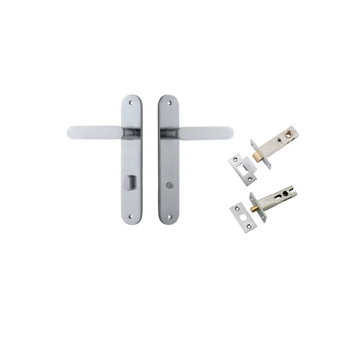 Bronte Lever - Oval Backplate Privacy Kit with Privacy Turn in Brushed Chrome - privacy set configuration