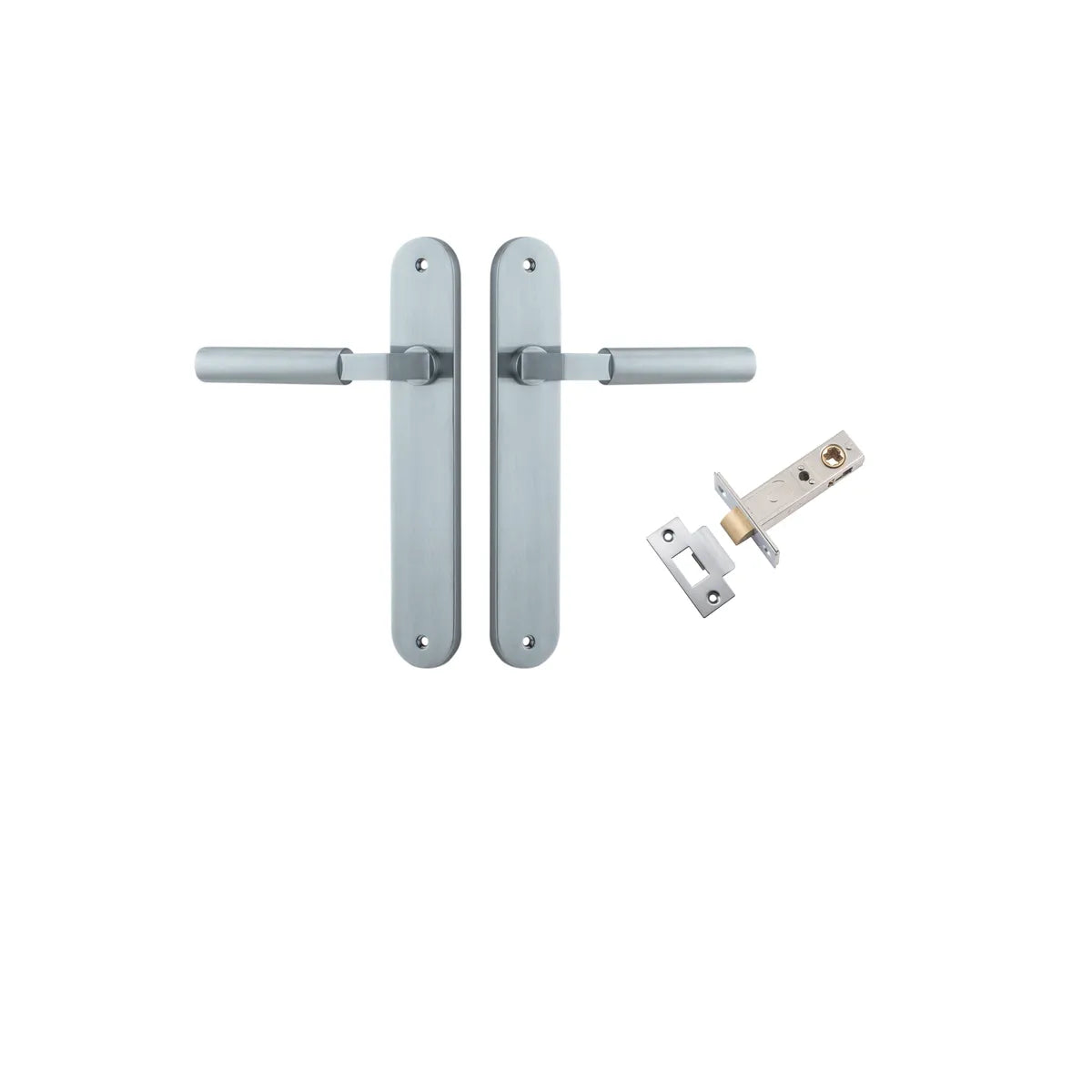 Berlin Lever - Oval Backplate Passage Kit in Brushed Chrome - angled product view