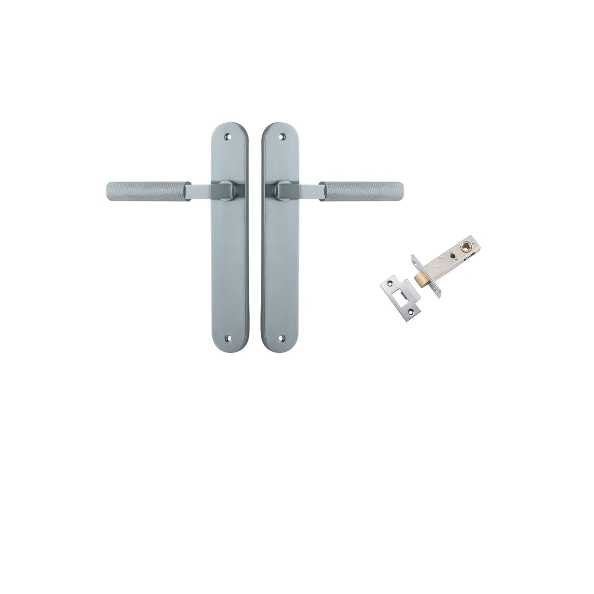 Brunswick Lever - Oval Backplate Passage Kit in Brushed Chrome - front view