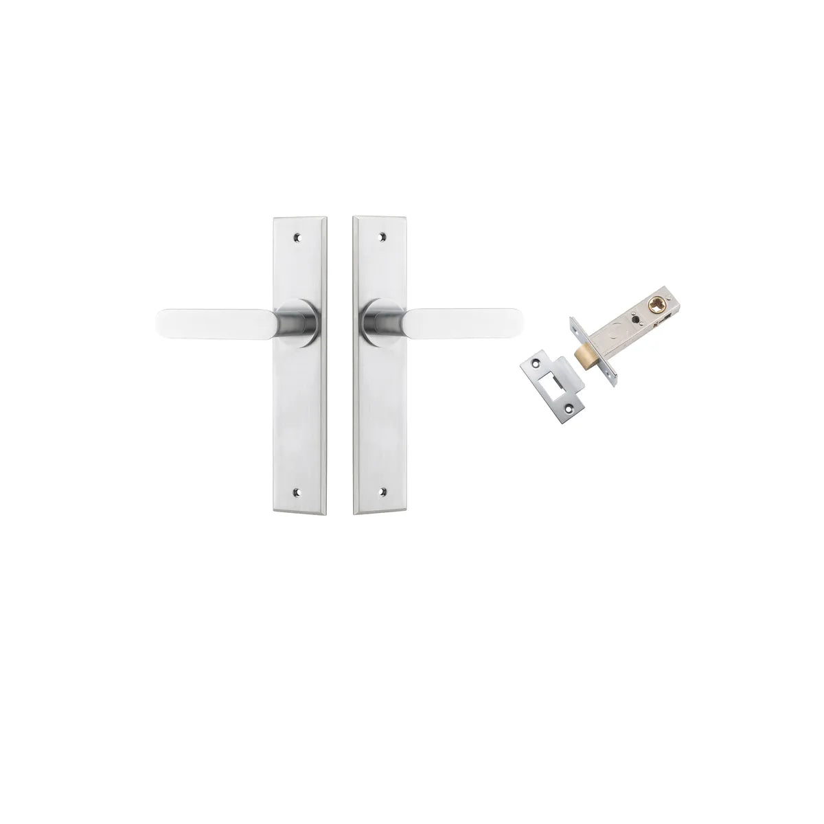Bronte Lever - Chamfered Backplate Passage Kit in Brushed Chrome - angled product view