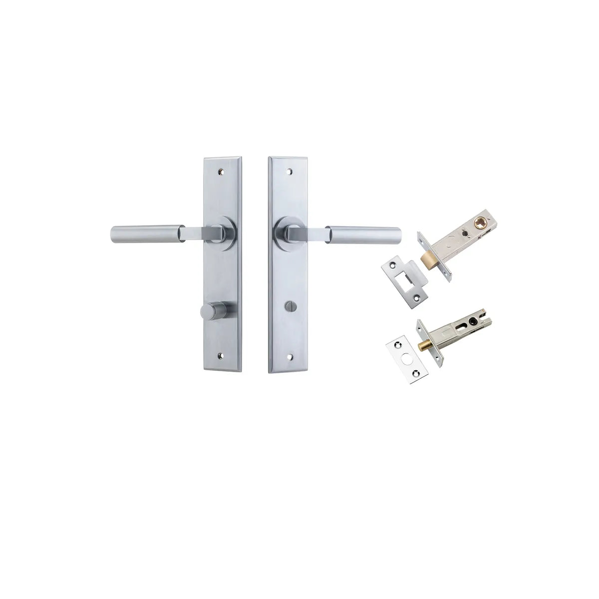 Berlin Lever - Chamfered Backplate Privacy Kit in Brushed Chrome - privacy set configuration