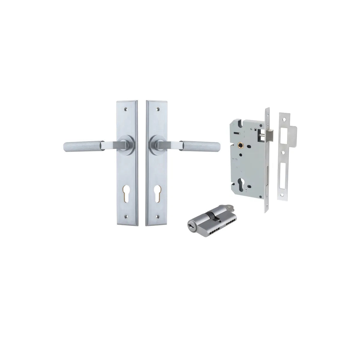 Brunswick Lever - Chamfered Backplate Entrance Kit with High Security Lock - entrance set configuration
