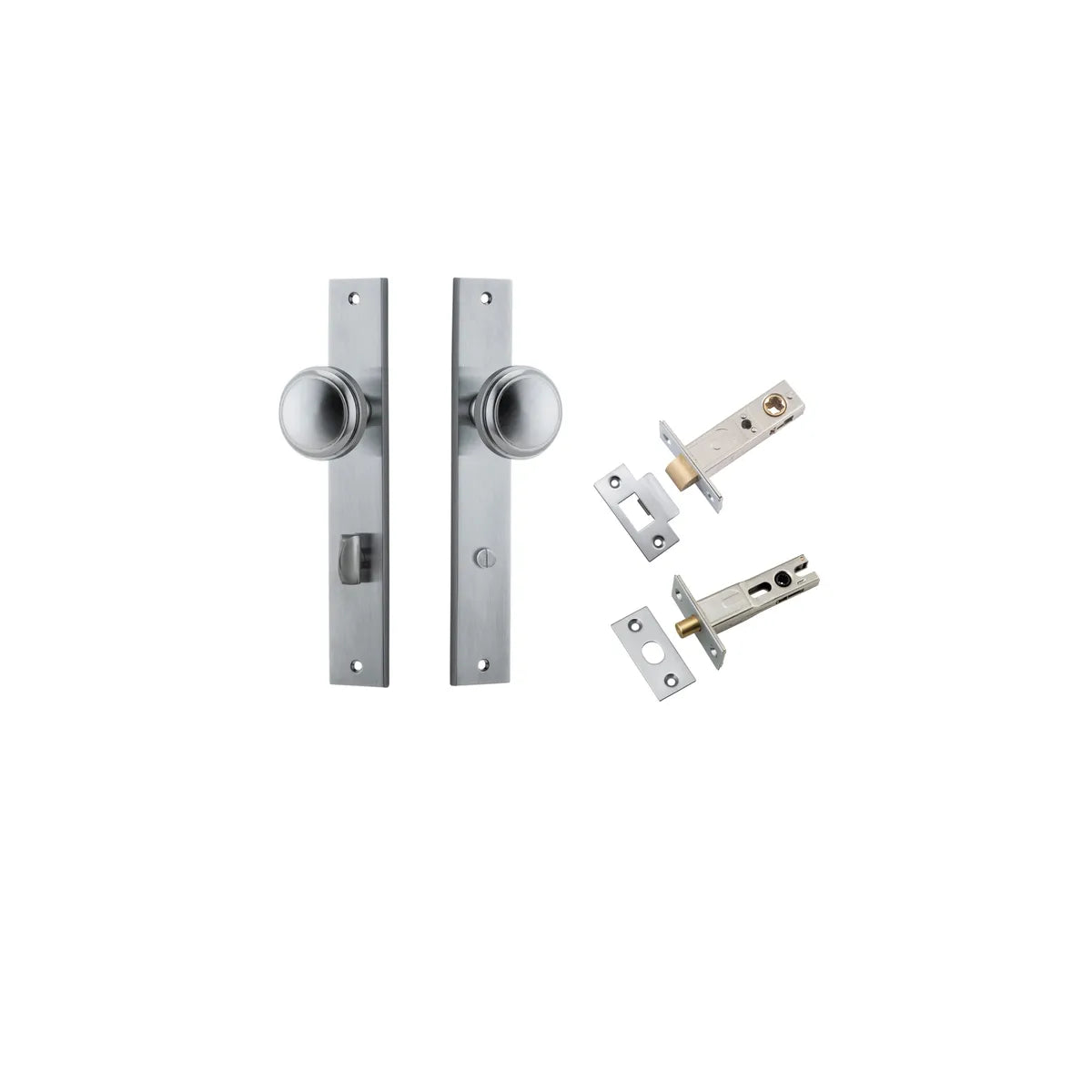 Paddington Knob - Rectangular Backplate Privacy Kit with Privacy Turn in Brushed Chrome - privacy set configuration