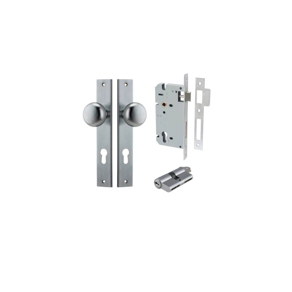 Cambridge Knob - Rectangular Backplate Entrance Kit with High Security Lock - entrance set configuration