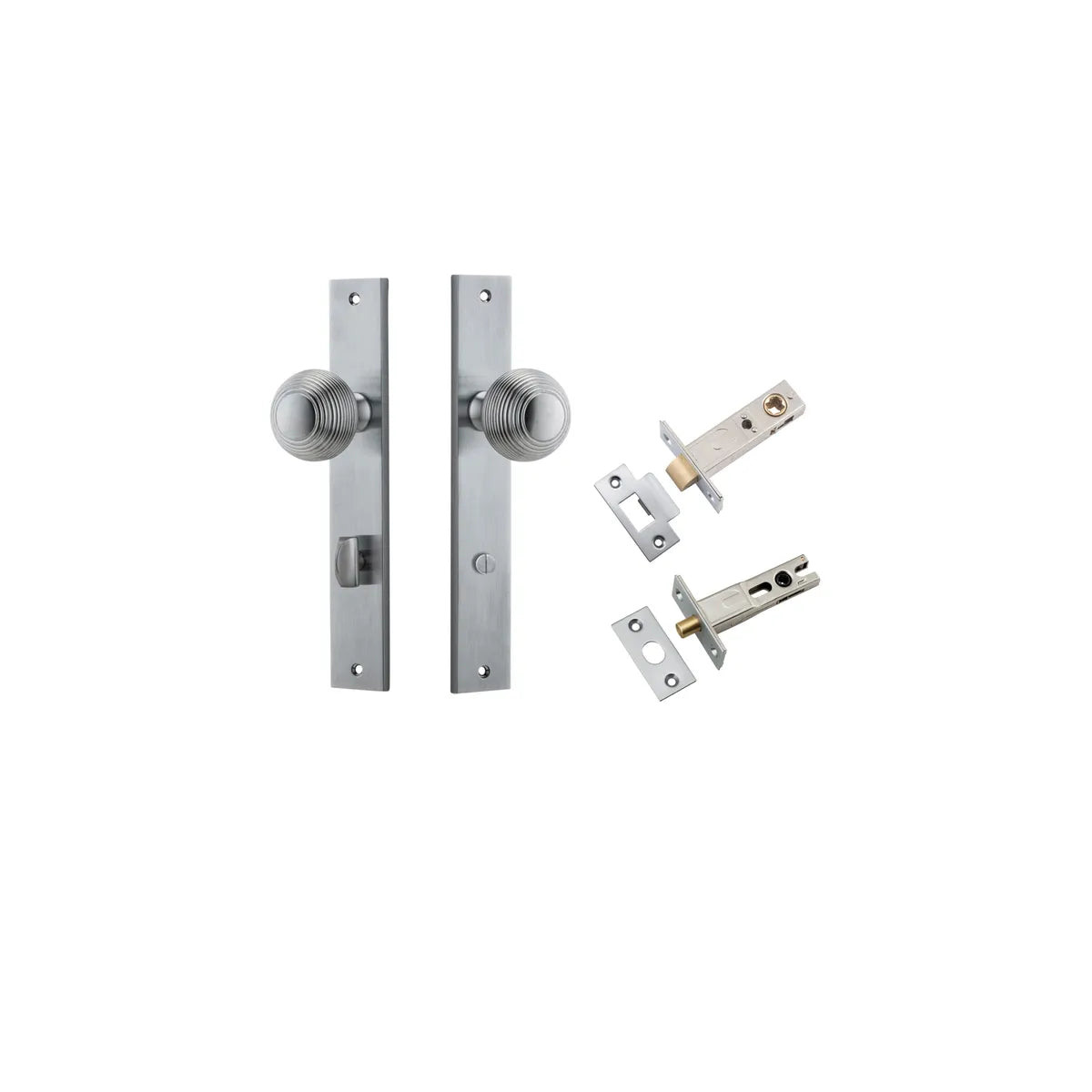Guildford Knob - Rectangular Backplate Privacy Kit with Privacy Turn in Brushed Chrome - privacy set configuration