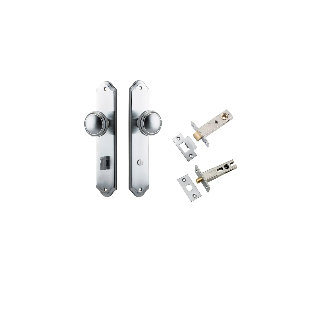 Paddington Knob - Shouldered Backplate Privacy Kit with Privacy Turn in Brushed Chrome - privacy set configuration