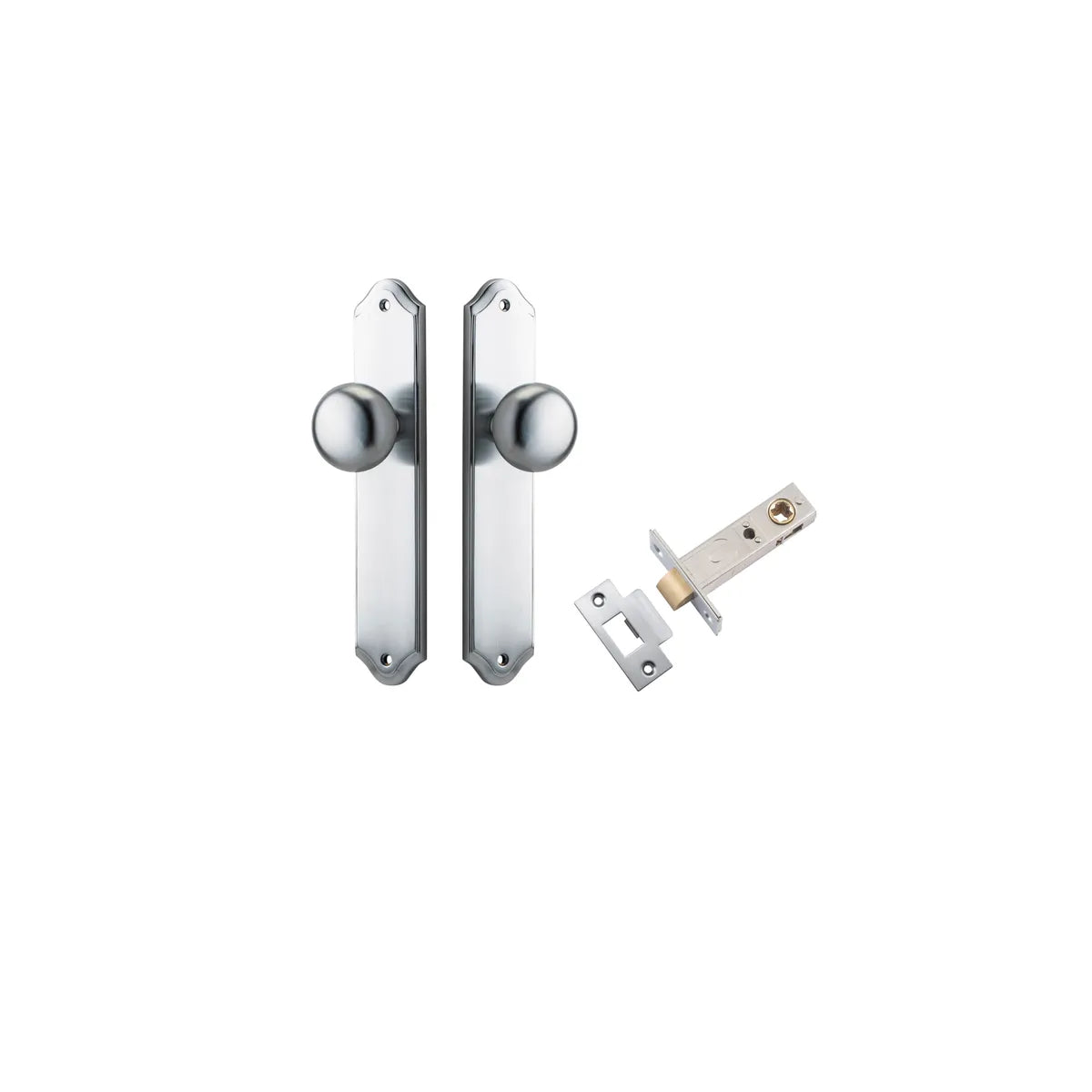 Cambridge Knob - Shouldered Backplate Passage Kit in Brushed Chrome - angled product view