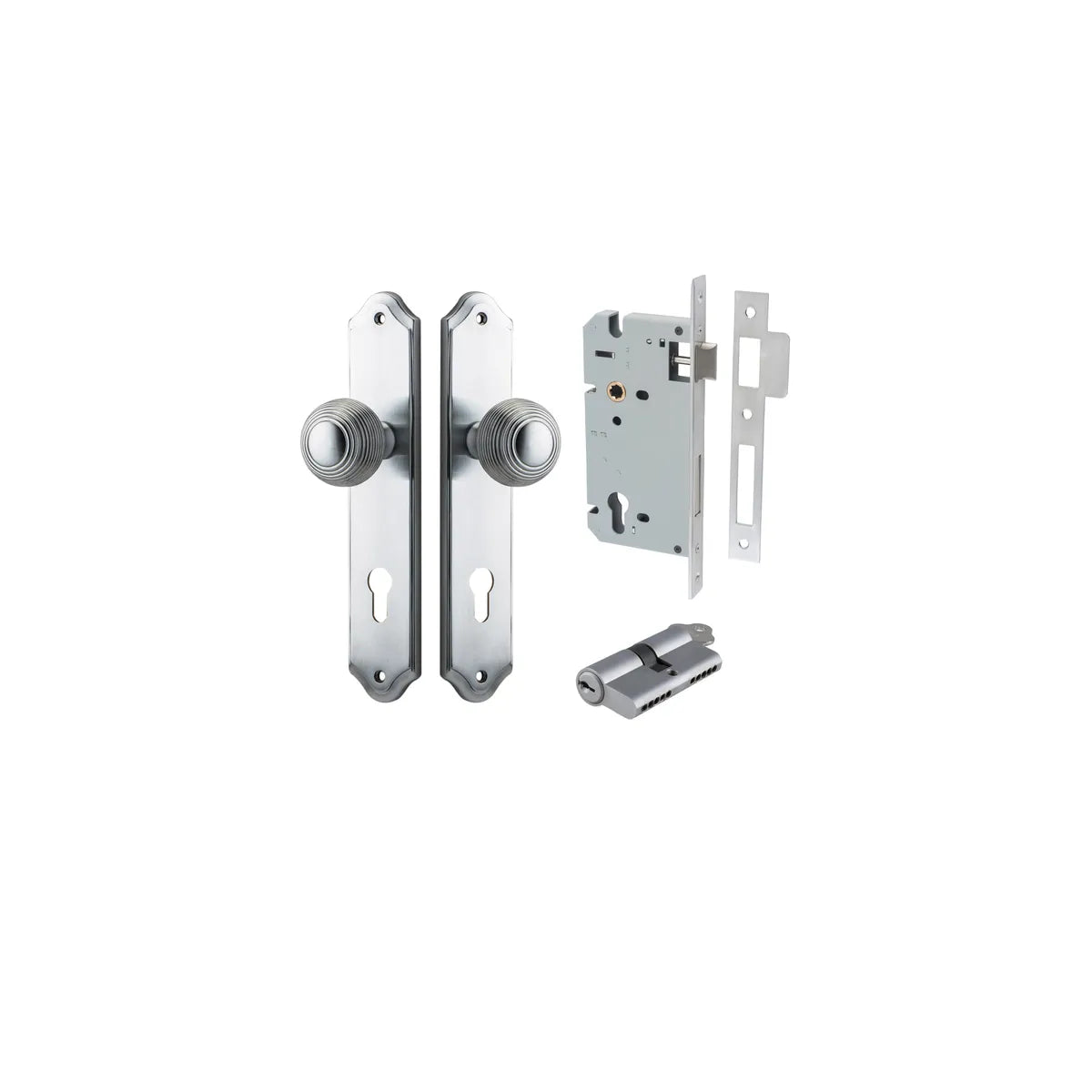 Guildford Knob - Shouldered Backplate Entrance Kit with High Security Lock - entrance set configuration