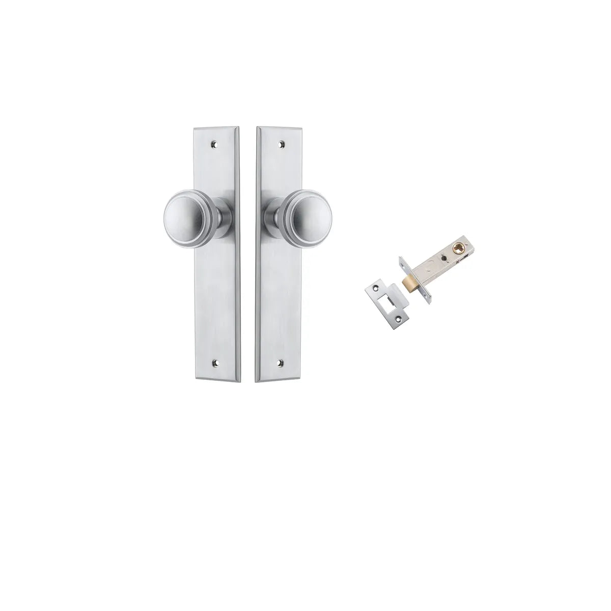 Paddington Knob - Chamfered Backplate Passage Kit in Brushed Chrome - angled product view