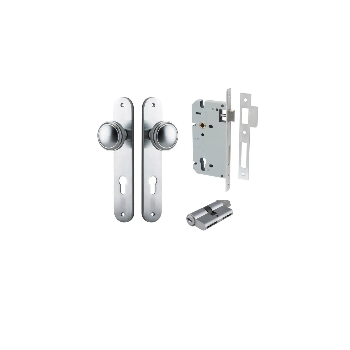 Paddington Knob - Oval Backplate Entrance Kit with High Security Lock in Brushed Brass - entrance set configuration