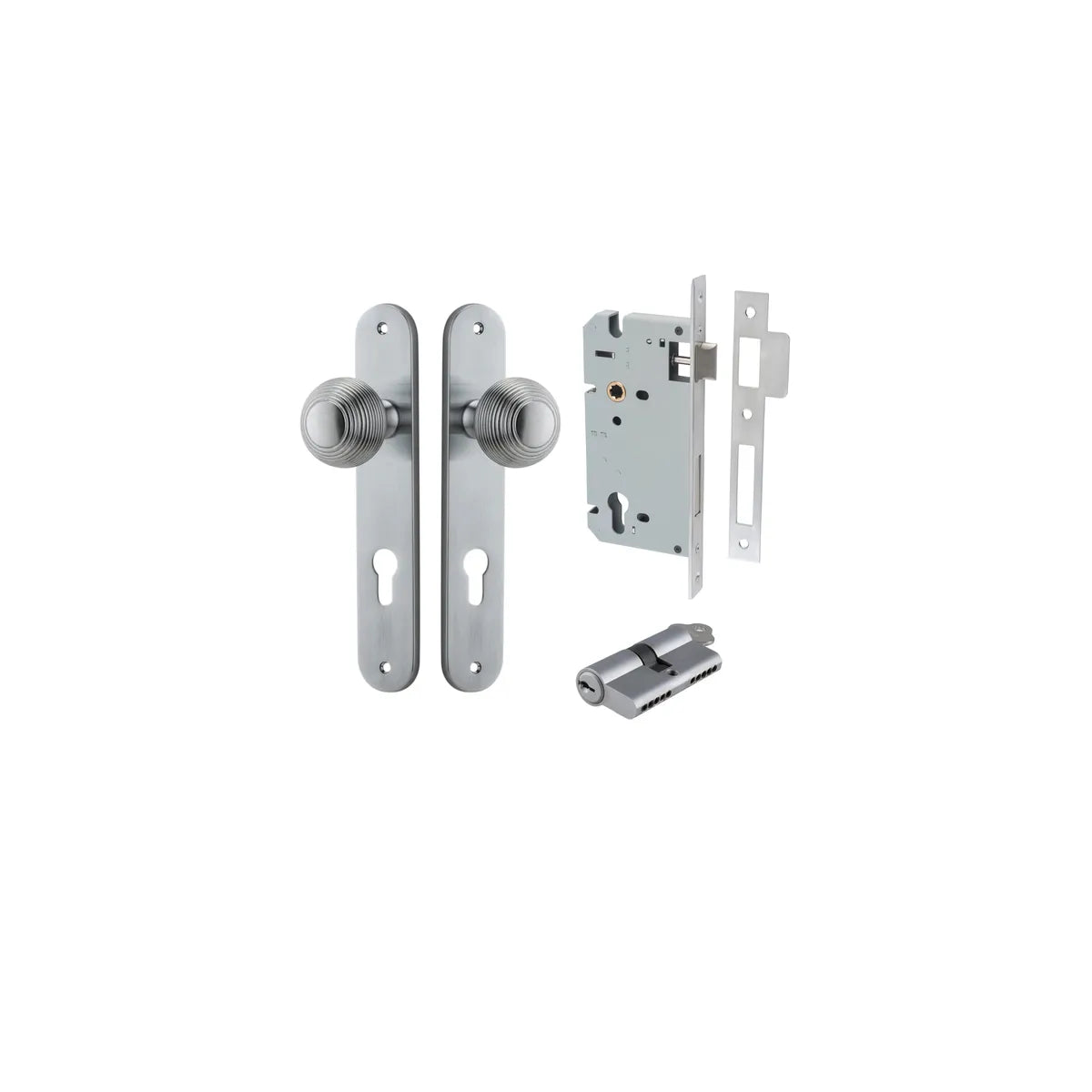 Guildford Knob - Oval Backplate Entrance Kit with High Security Lock - entrance set configuration