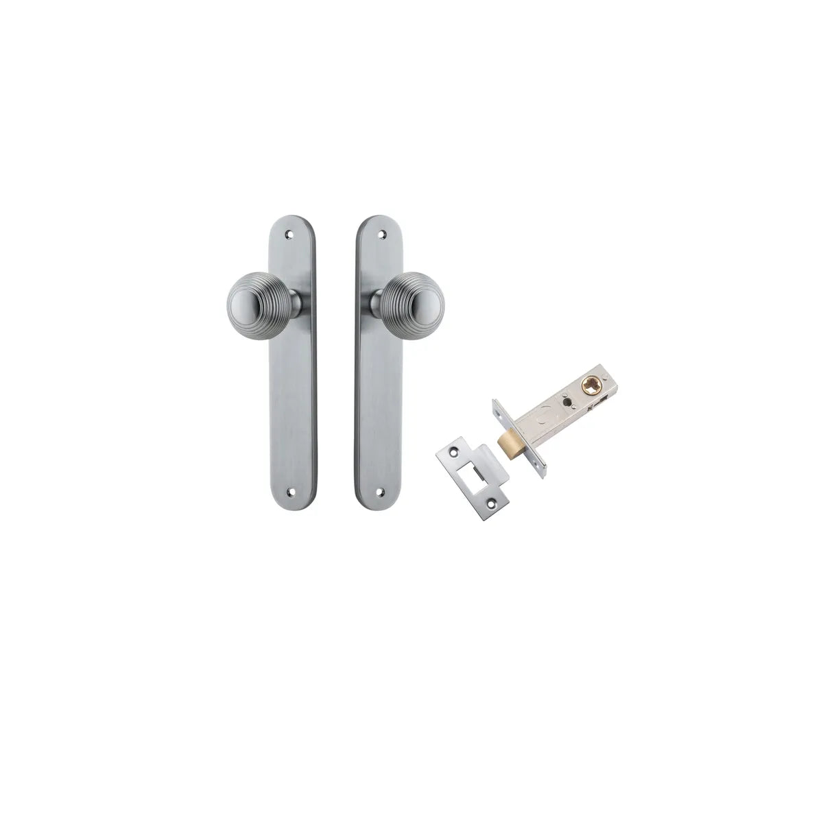 Guildford Knob - Oval Backplate Passage Kit in Brushed Brass - angled product view
