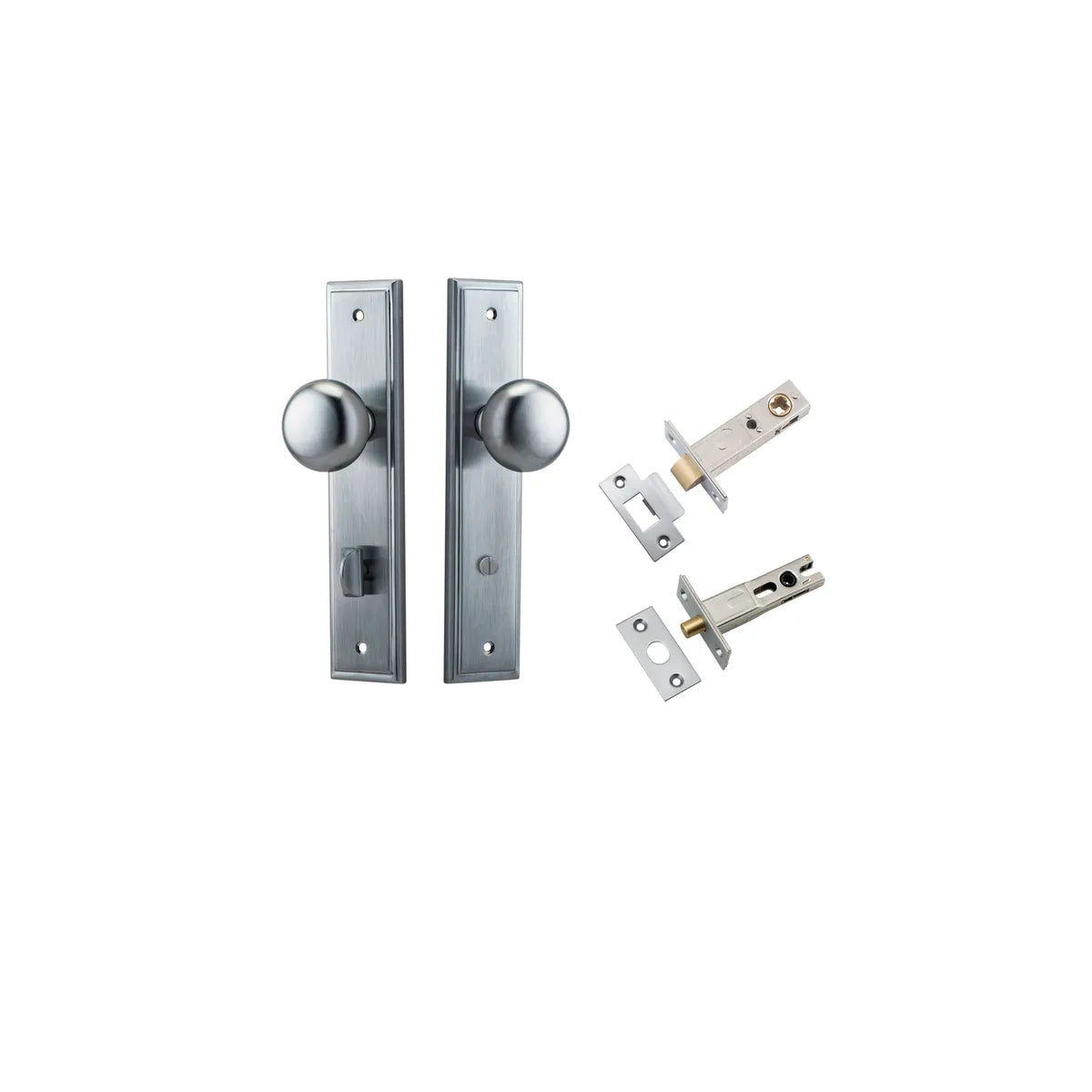 Cambridge Knob - Stepped Backplate Privacy Kit with Privacy Turn in Brushed Chrome - privacy set configuration