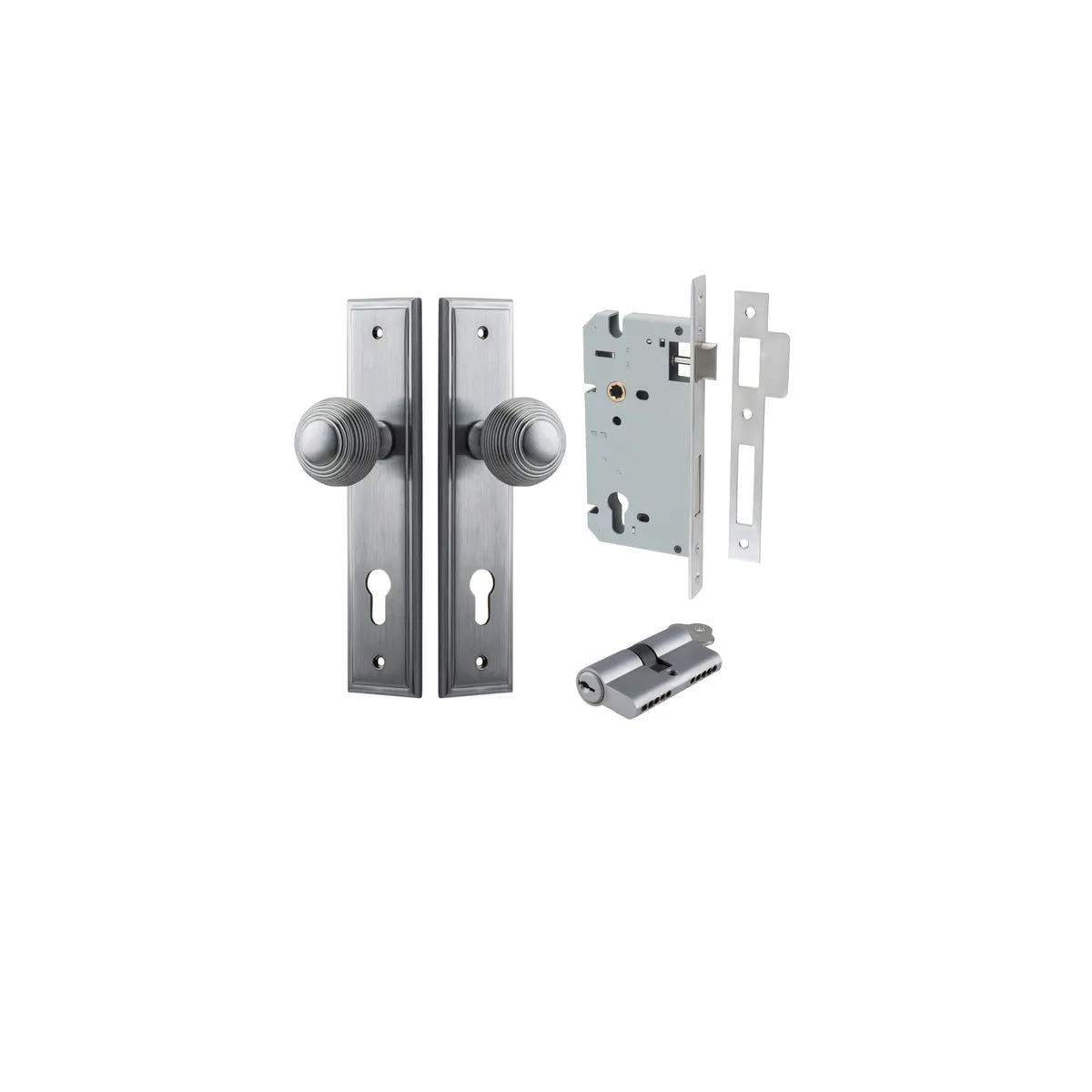 Guildford Knob - Stepped Backplate Entrance Kit with High Security Lock