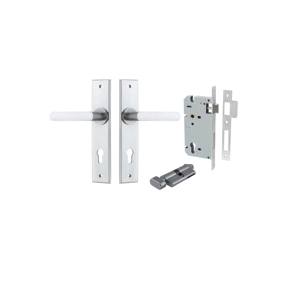 Osaka Lever - Chamfered Backplate Entrance Kit with High Security Lock in Brushed Chrome - entrance set configurati (8 of 12)