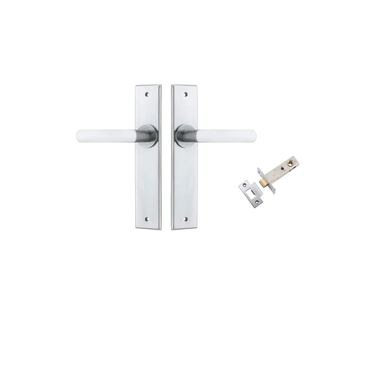 Osaka Lever - Chamfered Backplate Passage Kit in Brushed Chrome - angled product view