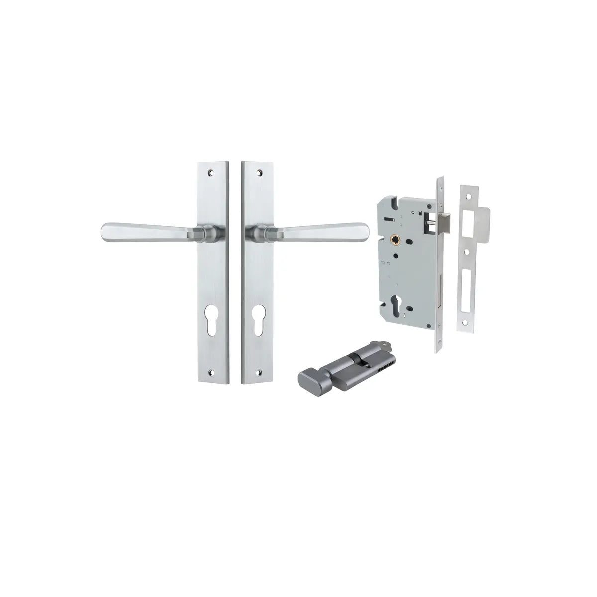 Copenhagen Lever - Rectangular Backplate Entrance Kit with High Security Lock in Brushed Brass - entrance set confi (9 of 14)
