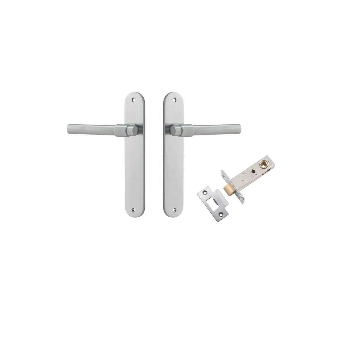 Helsinki Lever - Oval Backplate Passage Kit in Brushed Chrome - angled product view