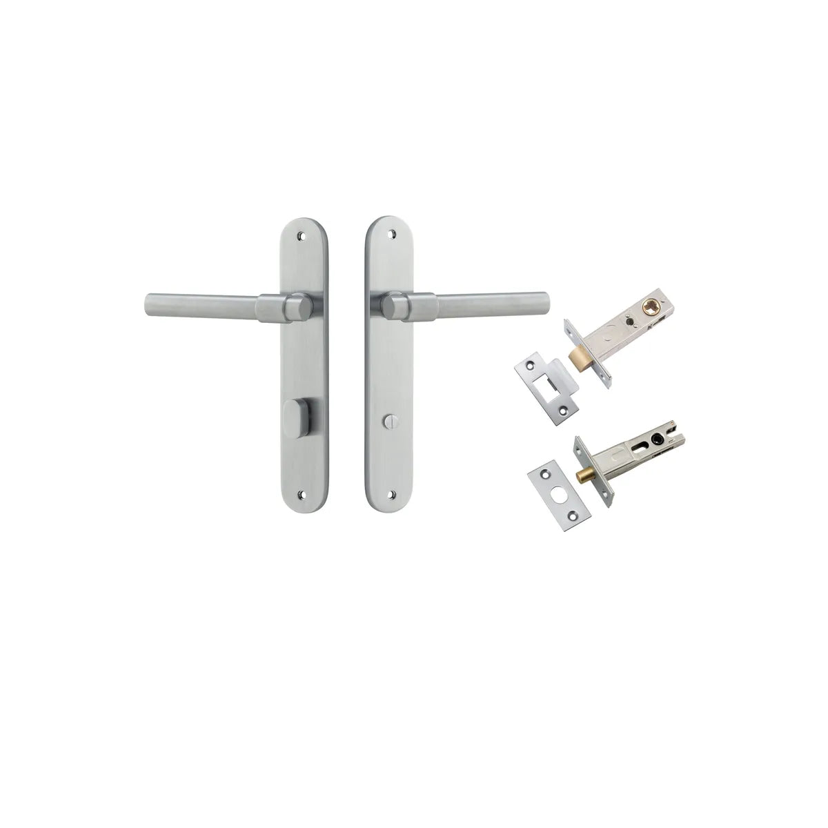 Helsinki Lever - Oval Backplate Privacy Kit with Privacy Turn in Brushed Chrome - privacy set configuration