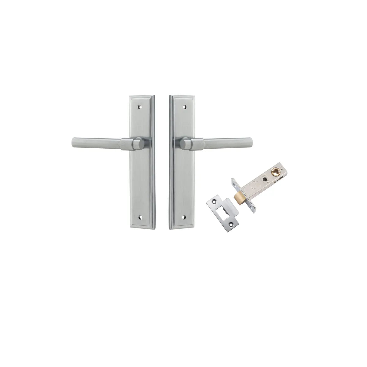 Helsinki Lever - Stepped Backplate Passage Kit in Brushed Chrome - angled product view