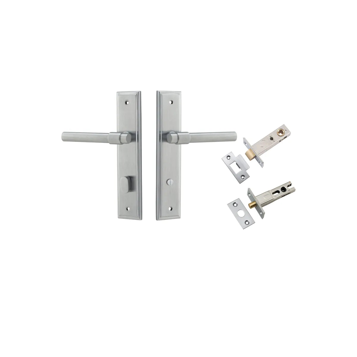 Helsinki Lever - Stepped Backplate Privacy Kit with Privacy Turn in Brushed Chrome - privacy set configuration
