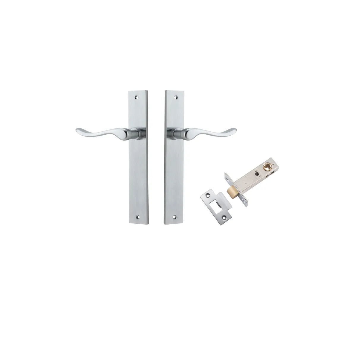 Stirling Lever - Rectangular Backplate Passage Kit in Brushed Chrome - angled product view