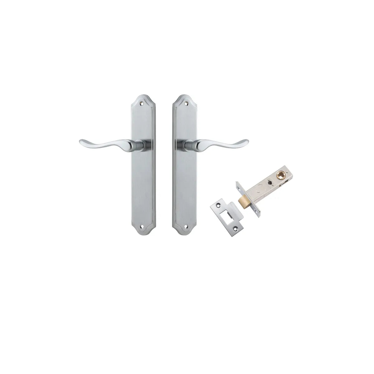 Stirling Lever - Shouldered Backplate Passage Kit in Brushed Chrome - angled product view