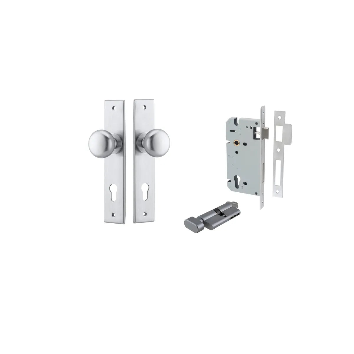Cambridge Knob - Chamfered Backplate Entrance Kit with High Security Lock