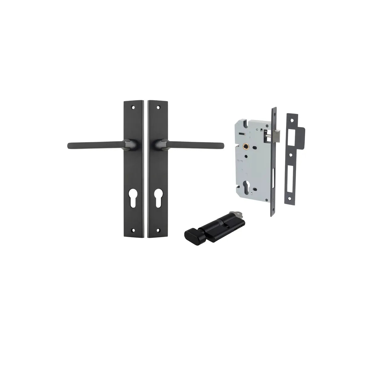 Baltimore Lever - Rectangular Backplate Entrance Kit with High Security Lock in Brushed Brass - entrance set configuration