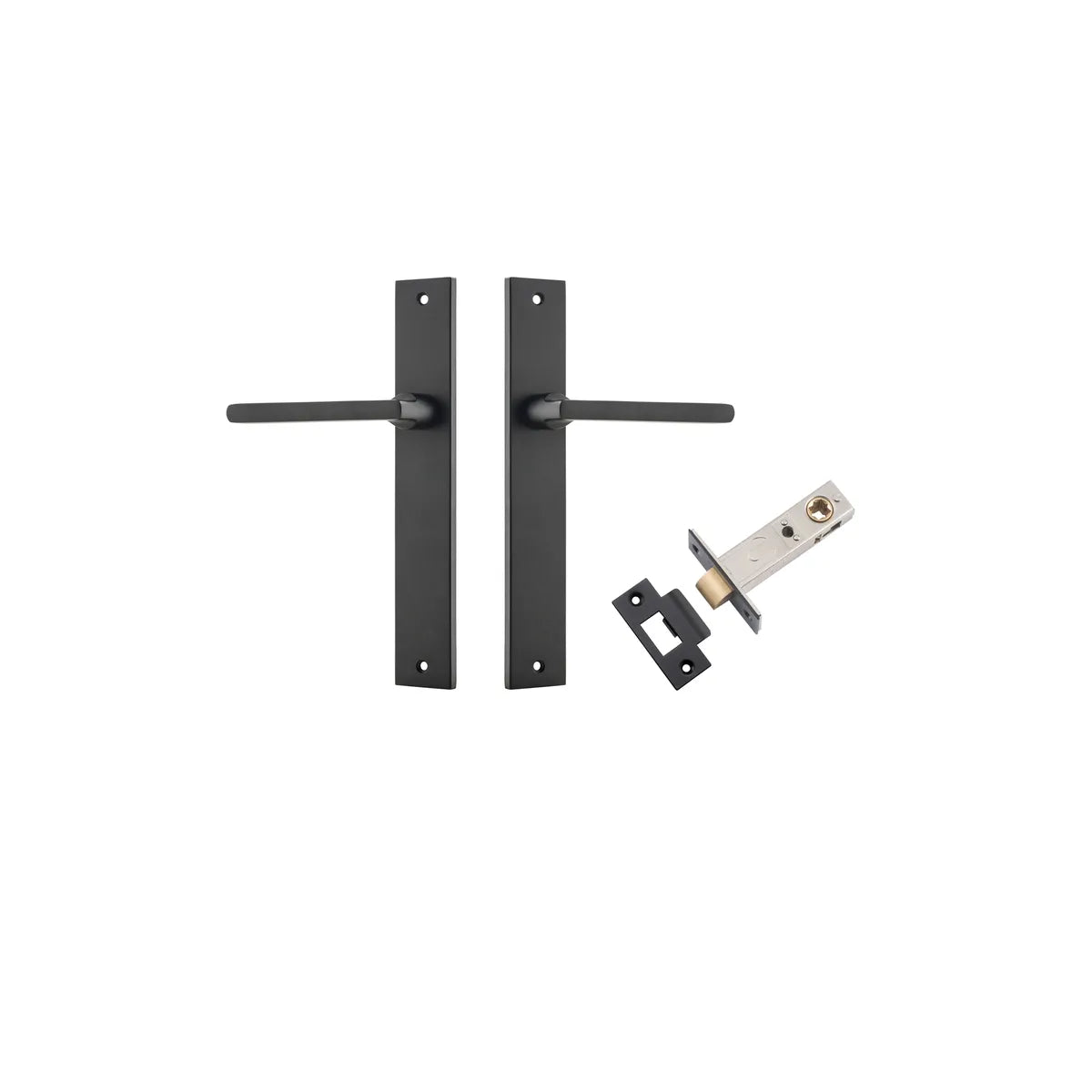 Baltimore Lever - Rectangular Backplate Passage Kit in Matt Black - close-up detail view