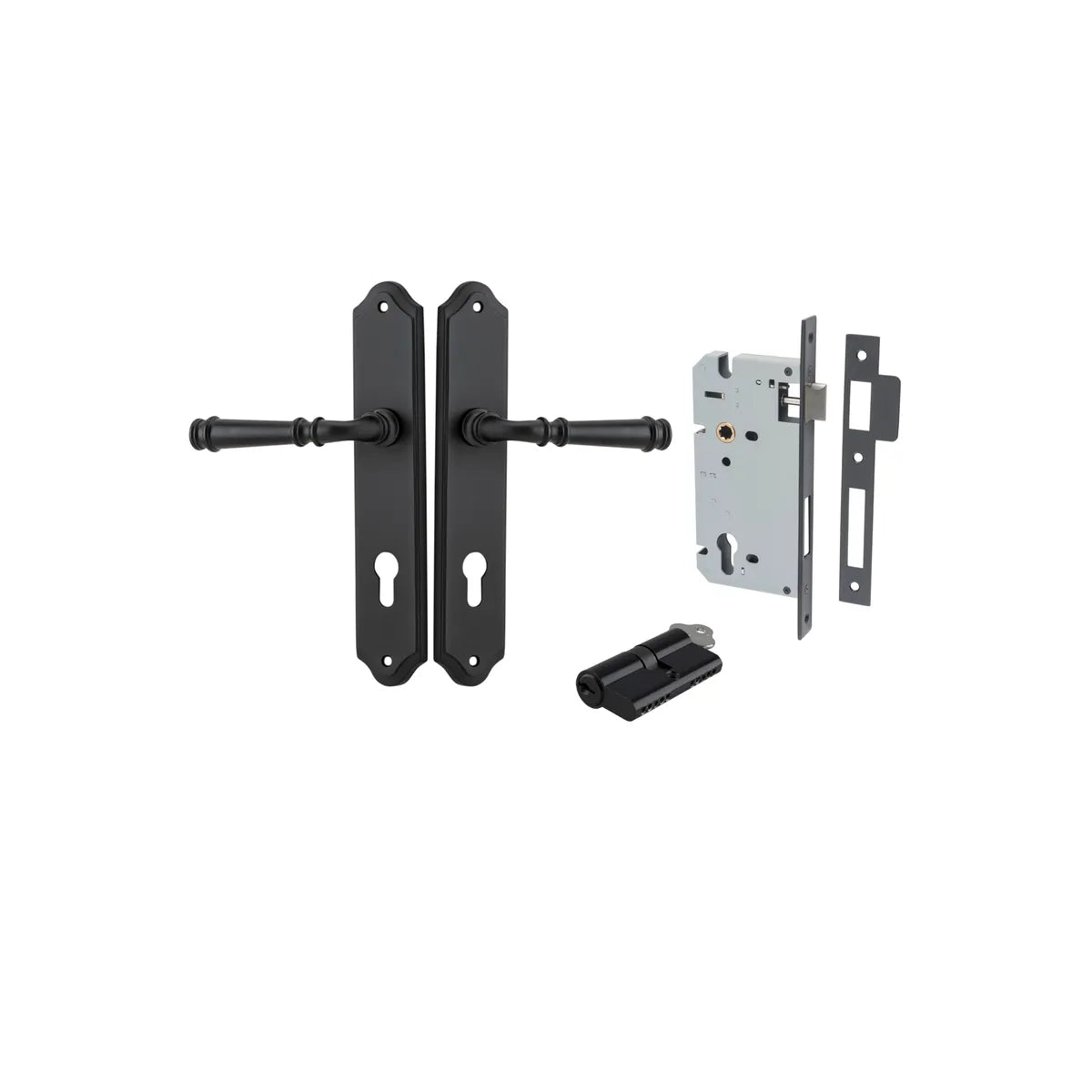 Verona Lever - Shouldered Backplate Entrance Kit with High Security Lock in Brushed Brass - entrance set configuration
