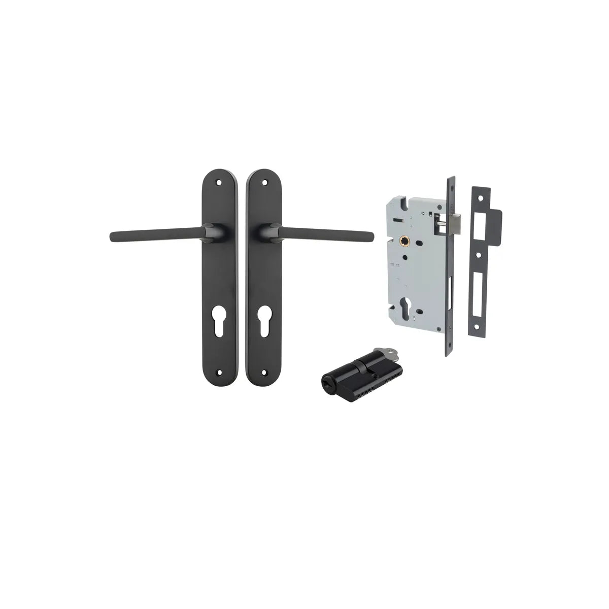 Baltimore Lever - Oval Backplate Entrance Kit with High Security Lock in Brushed Brass - entrance set configuration