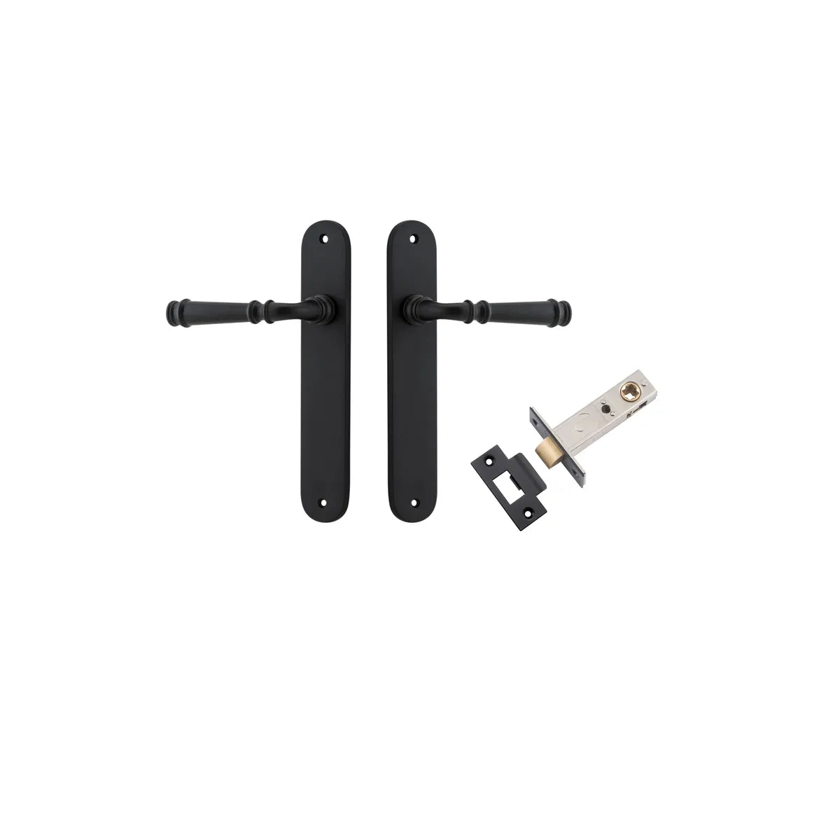 Verona Lever - Oval Backplate Passage Kit in Matt Black - side profile view