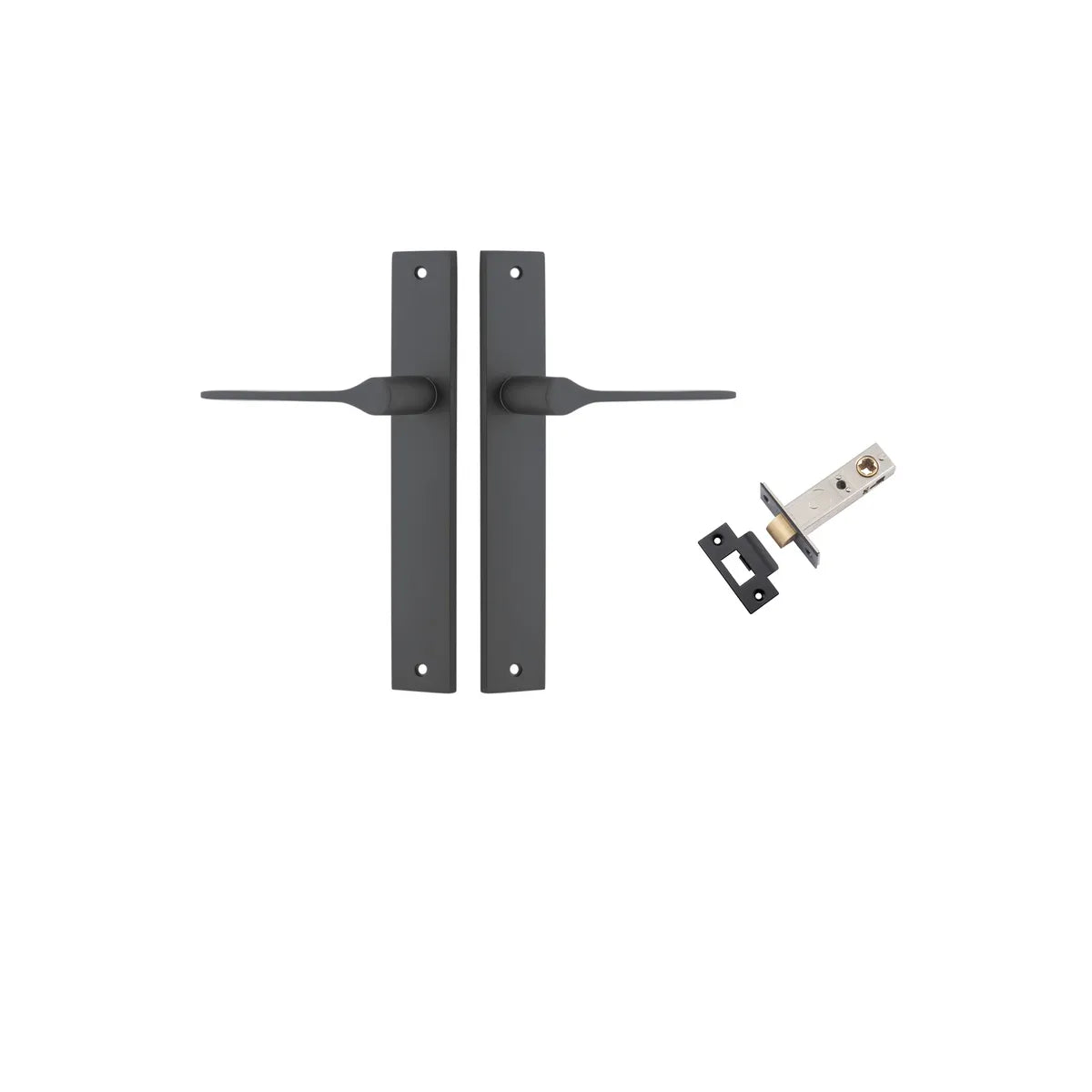 Como Lever - Rectangular Backplate Passage Kit in Matt Black - close-up detail view