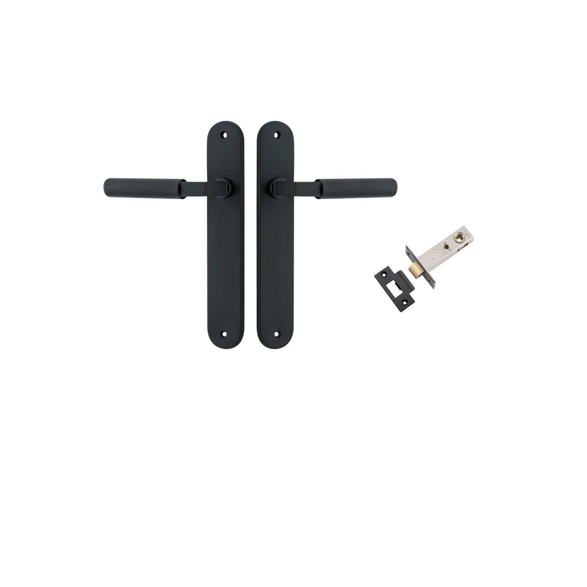 Brunswick Lever - Oval Backplate Passage Kit in Brushed Chrome - close-up detail view