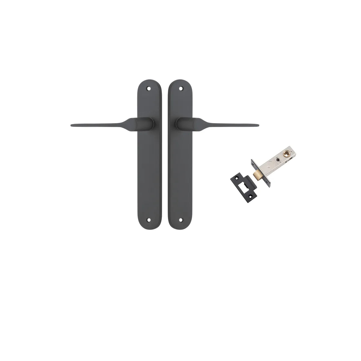 Como Lever - Oval Backplate Passage Kit in Matt Black - close-up detail view