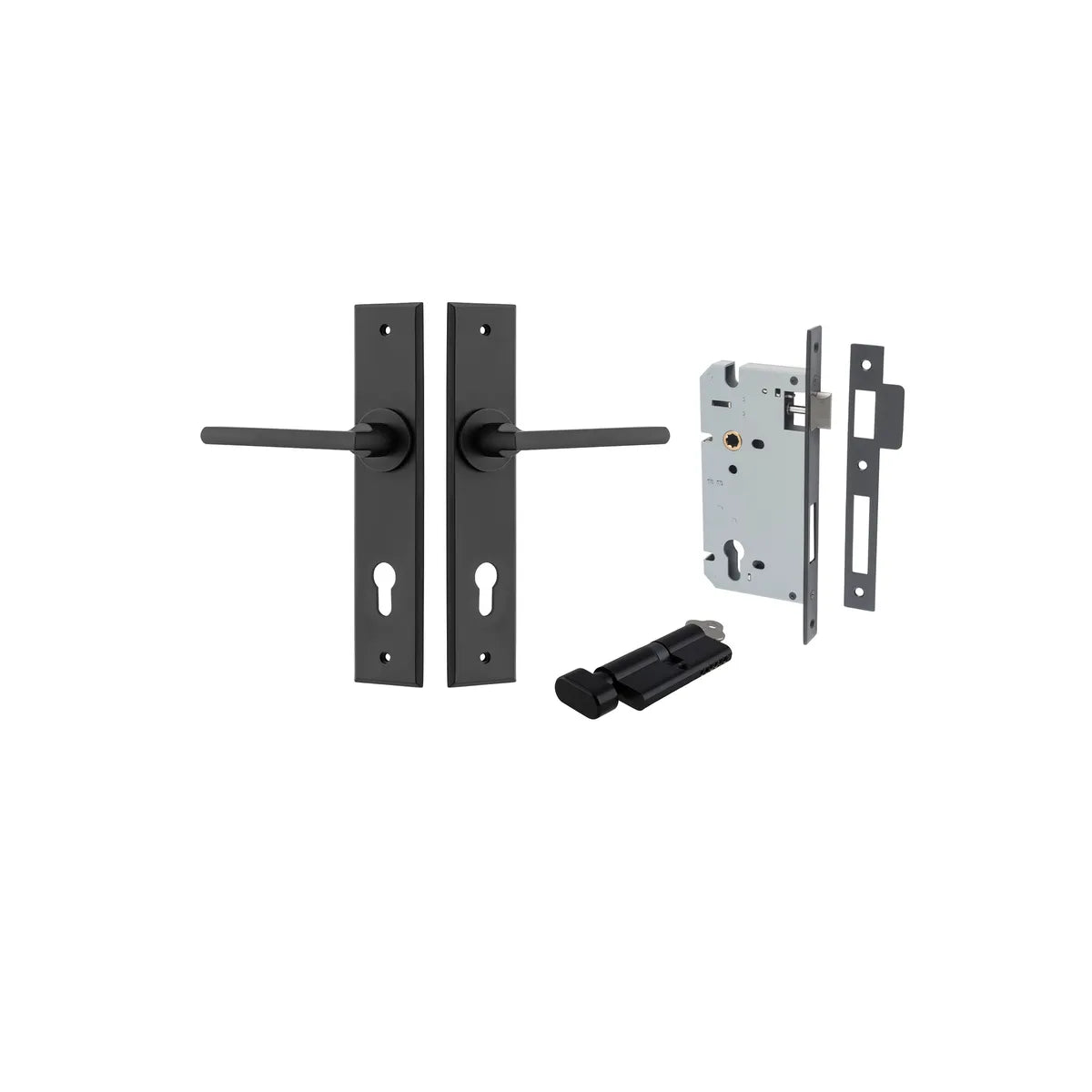 Baltimore Lever - Chamfered Backplate Entrance Kit with High Security Lock in Brushed Brass - entrance set configuration