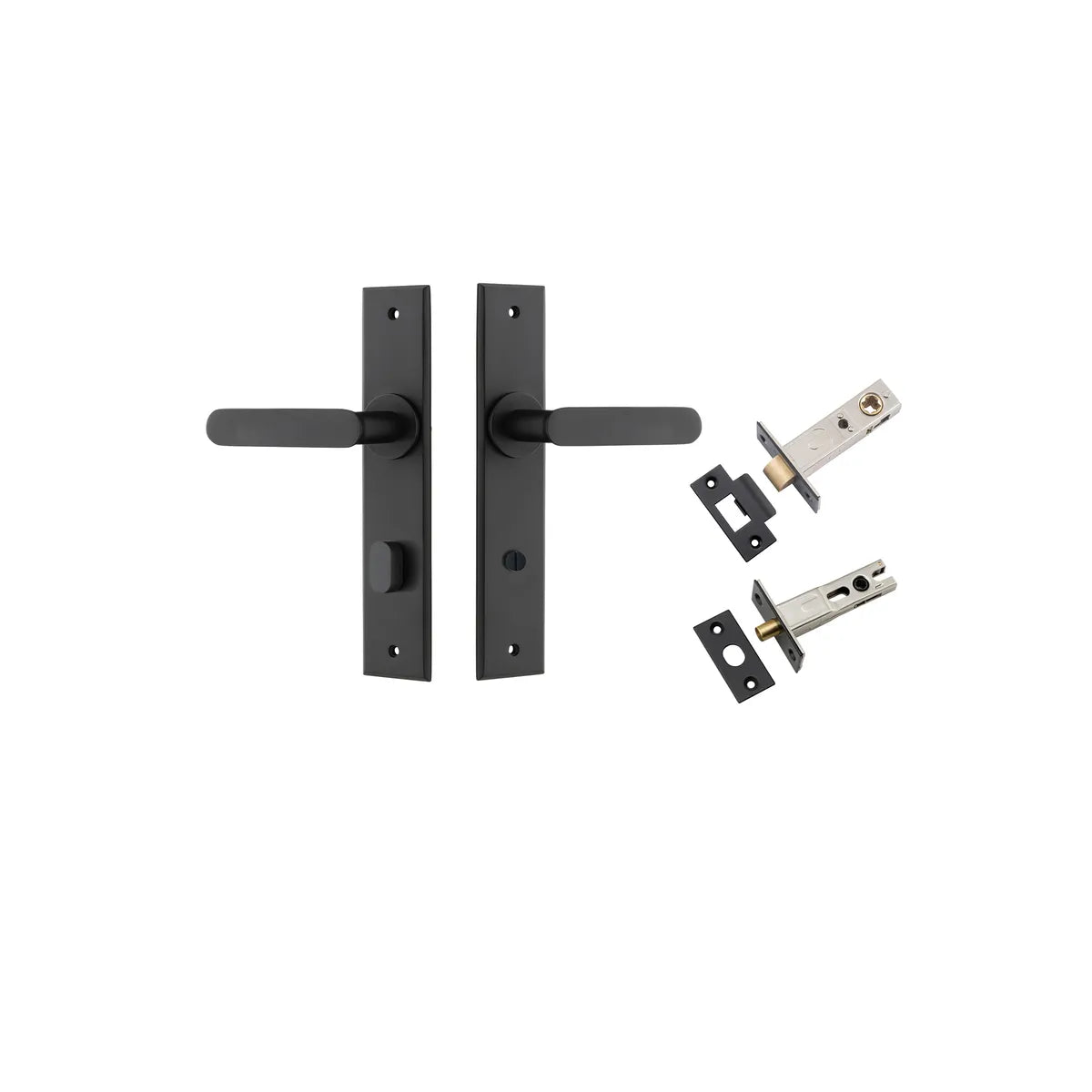 Bronte Lever - Chamfered Backplate Privacy Kit with Privacy Turn in Matt Black - privacy set configuration