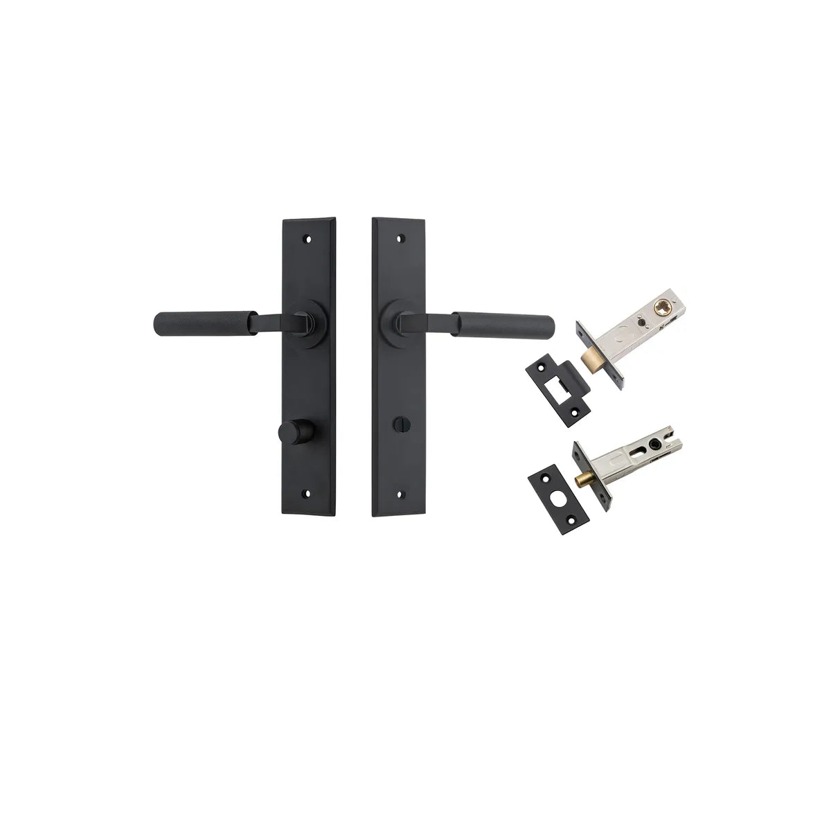 Brunswick Lever - Chamfered Backplate Privacy Kit in Matt Black - privacy set configuration