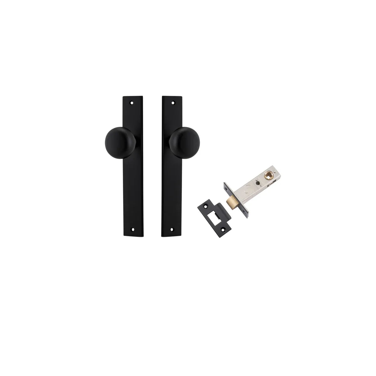 Cambridge Knob - Rectangular Backplate Passage Kit in Matt Black - side profile view