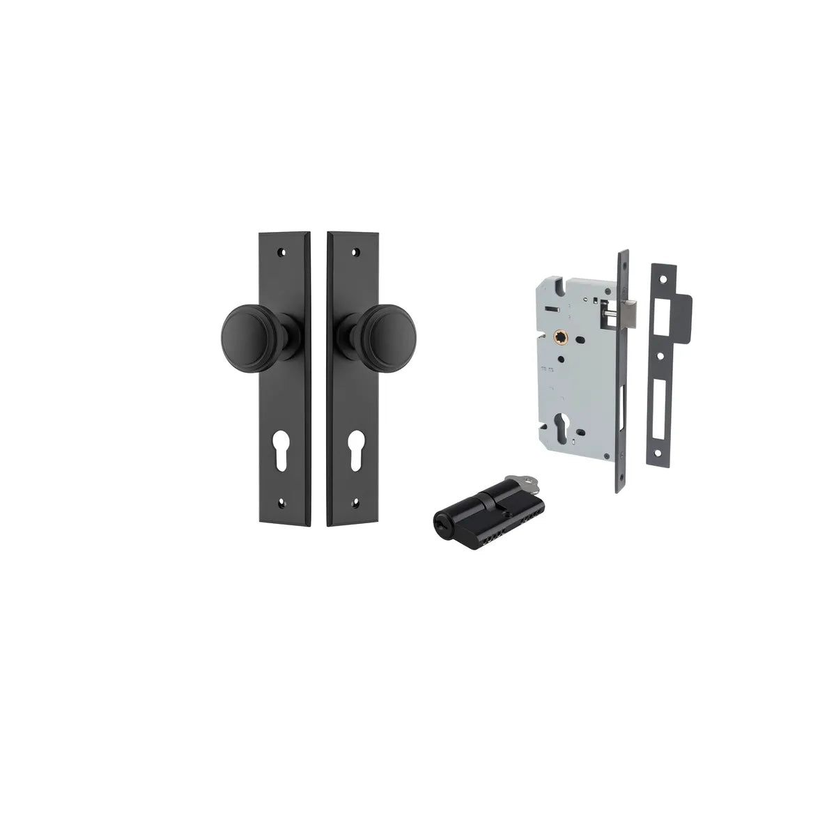 Paddington Knob - Chamfered Backplate Entrance Kit with High Security Lock